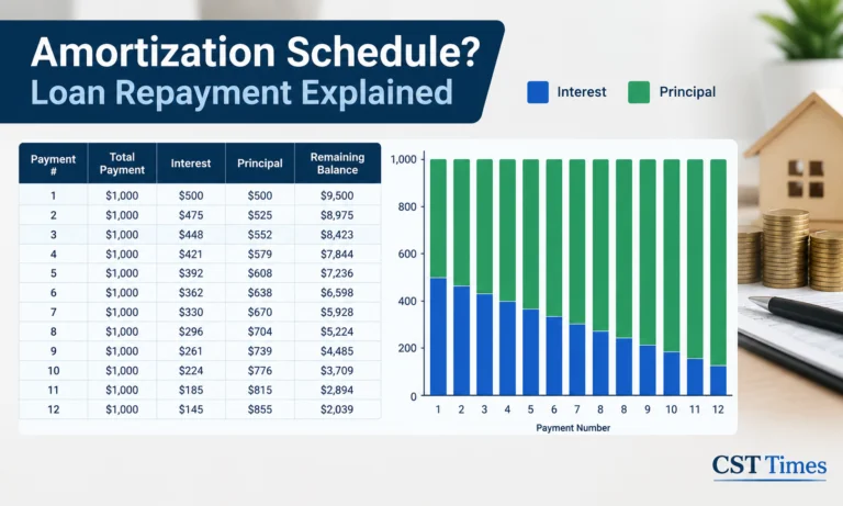 Amortization schedule chart showing how interest and principal change with each loan payment
