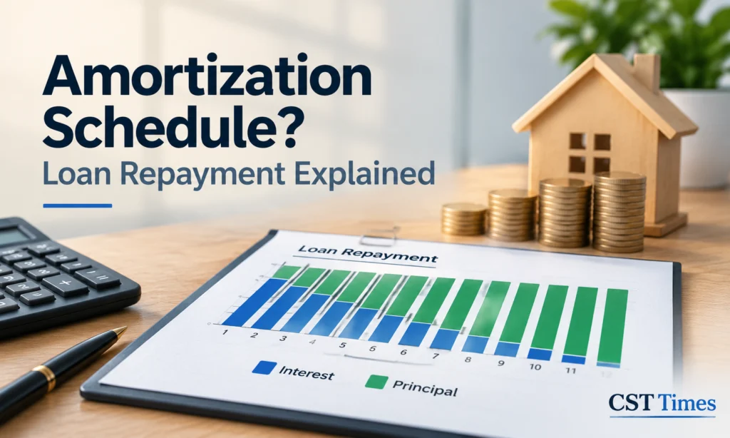 Amortization schedule chart showing how interest and principal change with each loan payment