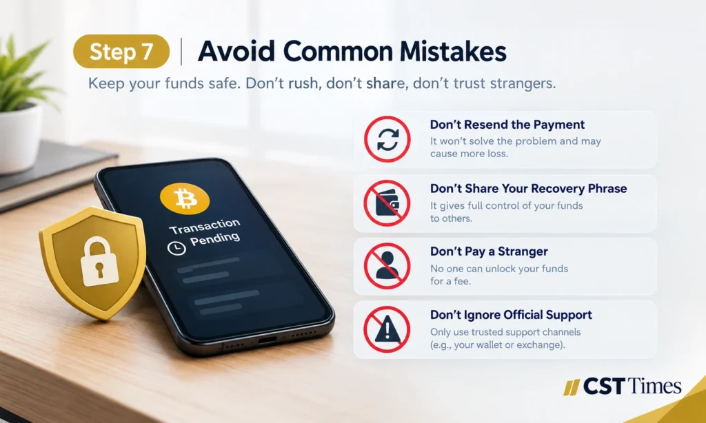 Crypto transaction pending troubleshooting flow from wallet to blockchain explorer to support