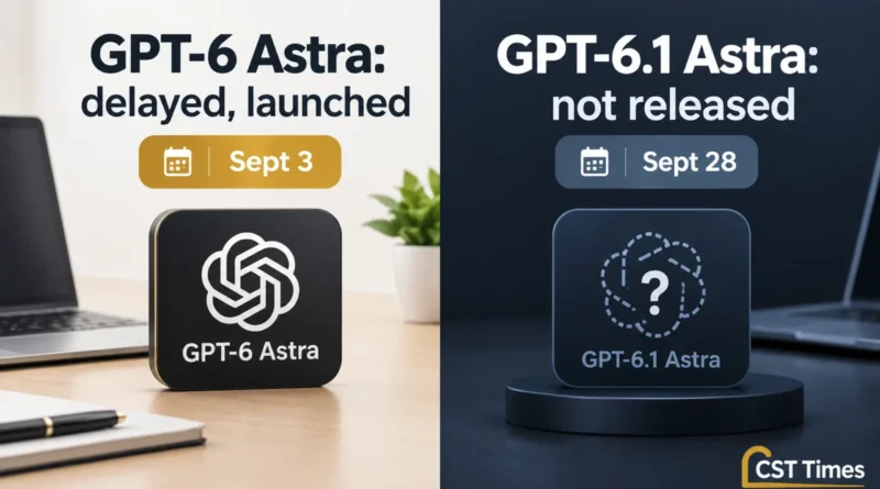 OpenAI delay GPT-6 Astra graphic: GPT-6 Astra launched Sept 3, GPT-6.1 Astra not released