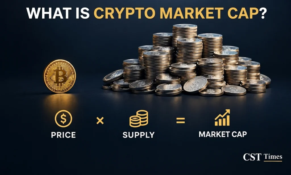 Illustration showing how crypto market cap is price multiplied by circulating supply