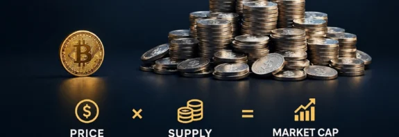 Illustration showing how crypto market cap is price multiplied by circulating supply