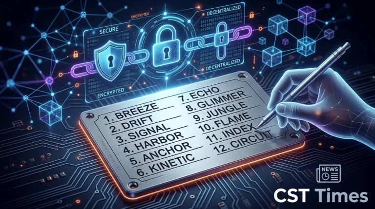 Crypto seed phrase written as 12 words on a recovery card next to a hardware wallet