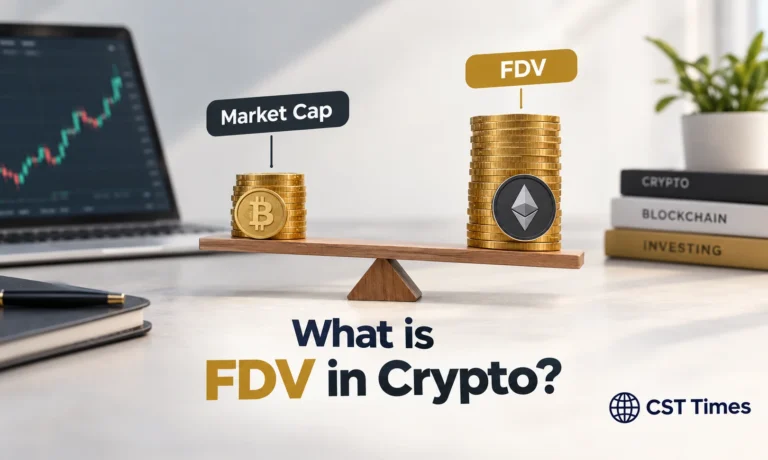 FDV in crypto explained: bar graphic comparing market cap with fully diluted valuation