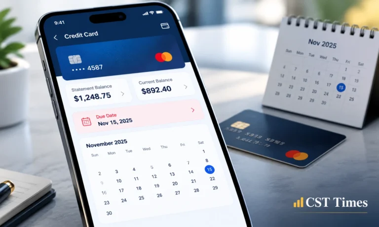 Credit card app showing statement balance vs current balance with a payment due date