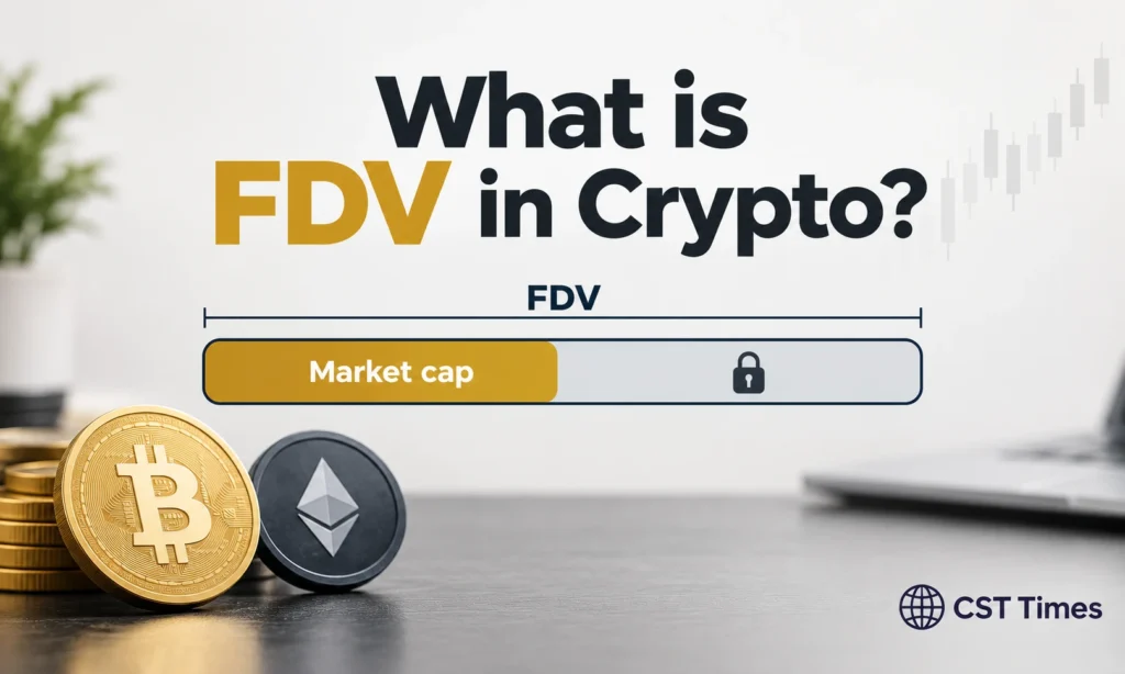 FDV in crypto explained: bar graphic comparing market cap with fully diluted valuation
