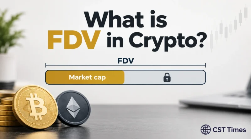 FDV in crypto explained: bar graphic comparing market cap with fully diluted valuation